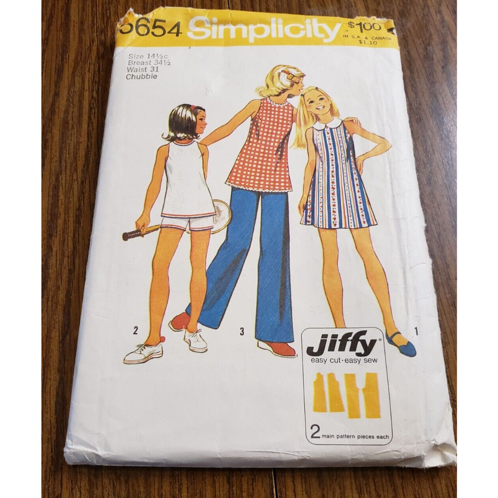 Simplicity 5654 Sewing Pattern 1970s Girls Dress Tunic Pants Size 7 to 14
